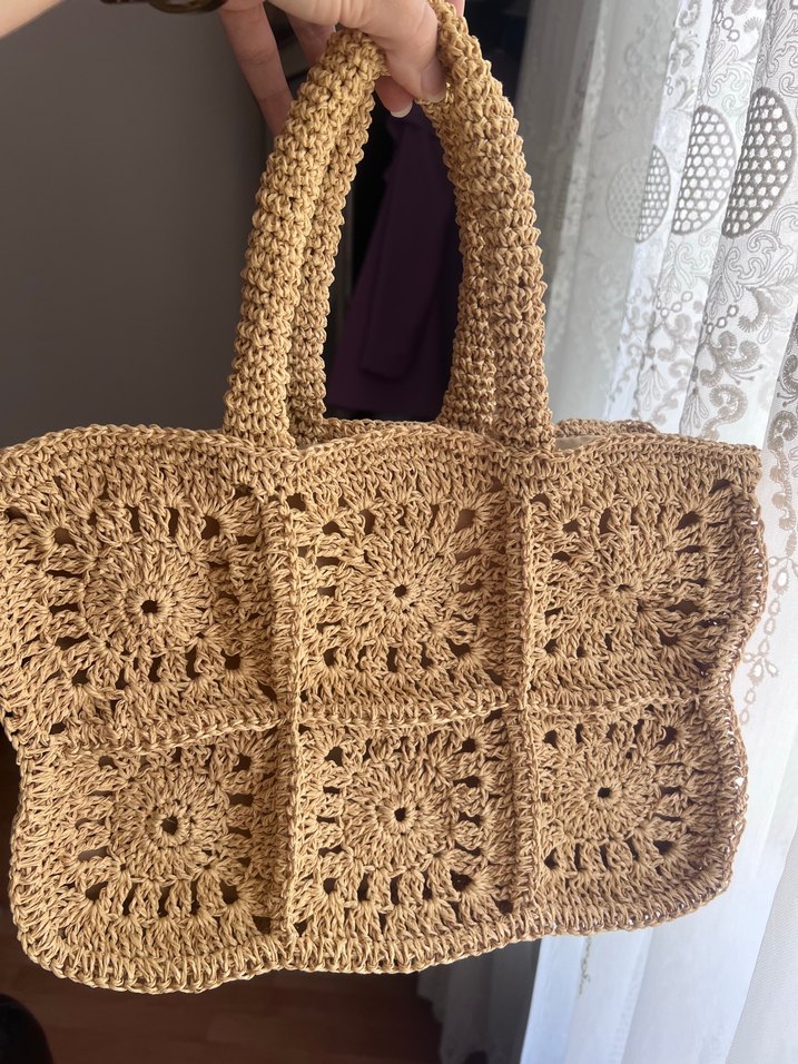 Bej Örgü Dantel Bohem Kadın Çanta - Görsel 3