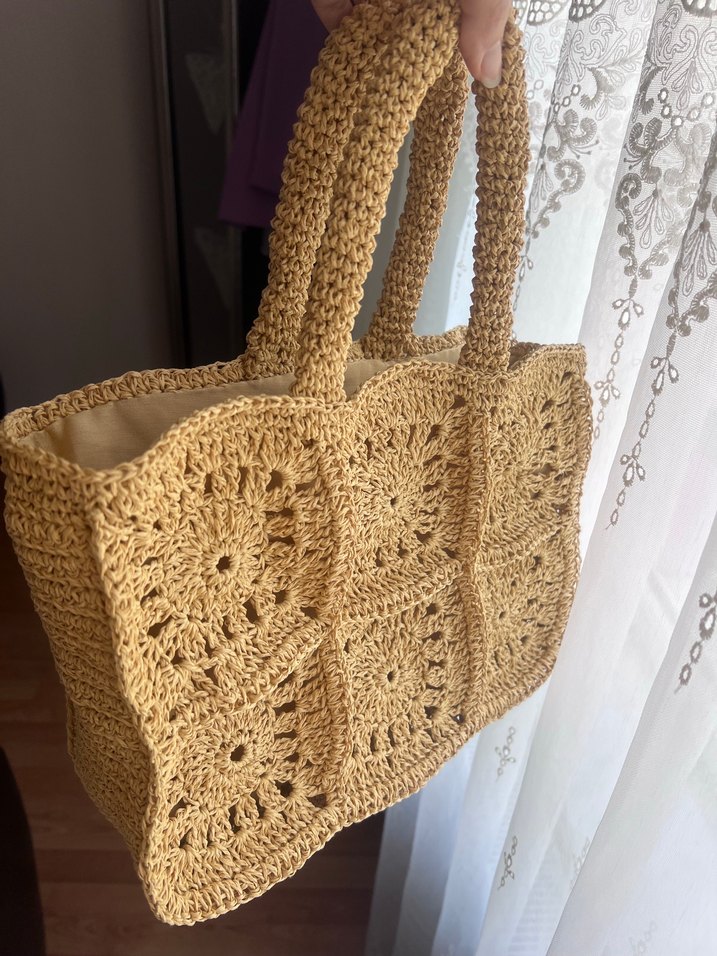 Bej Örgü Dantel Bohem Kadın Çanta - Görsel 4