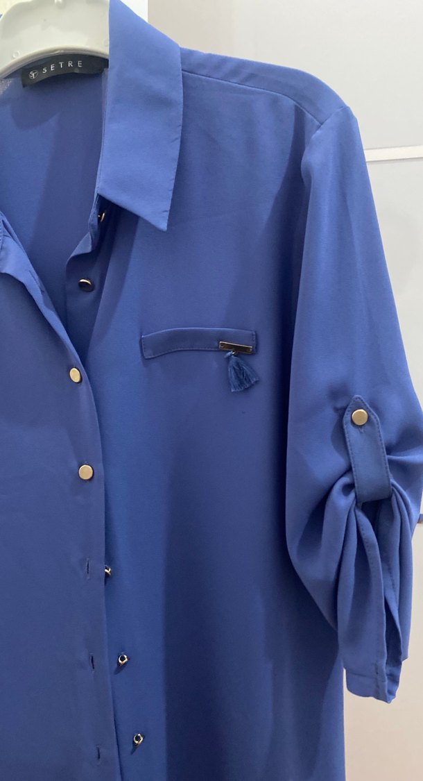 Mavi Uzun Kollu Düğmeli Kadın Gömlek - Görsel 2