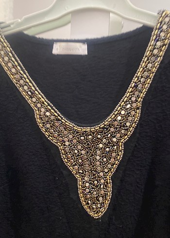 Boncuk İşlemeli Siyah Midi Elbise - Görsel 2