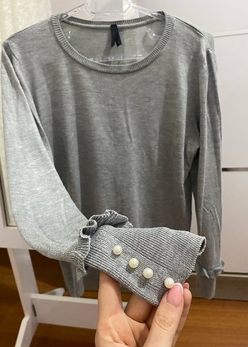 Gri Kadın Triko Uzun Kollu Kazak - Görsel 4