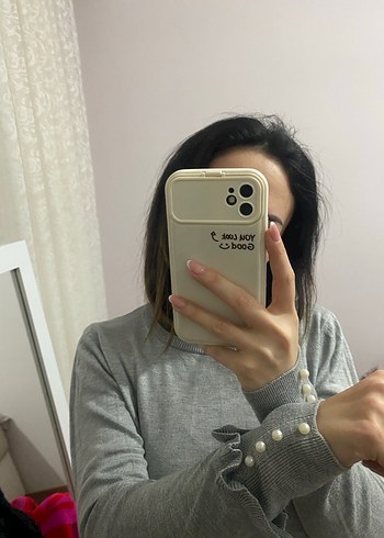 Gri Kadın Triko Uzun Kollu Kazak - Görsel 2