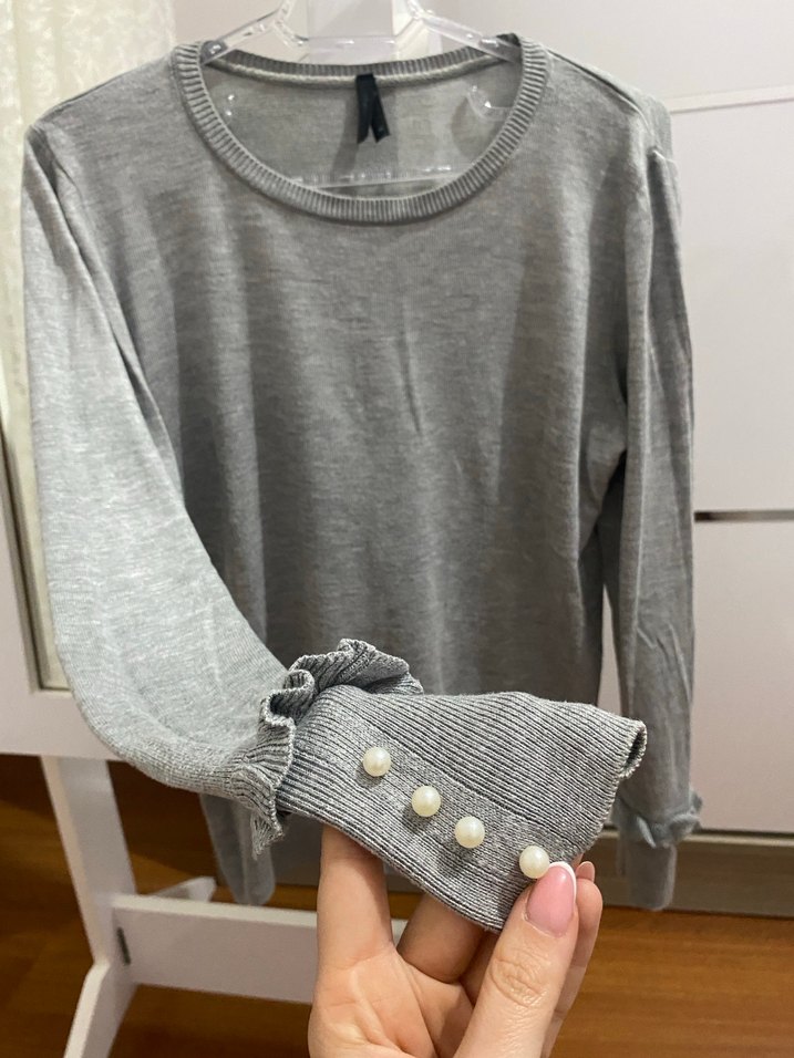 Gri Kadın Triko Uzun Kollu Kazak - Görsel 4