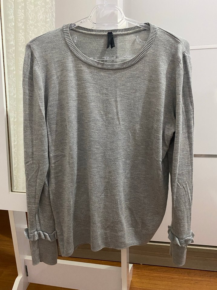 Gri Kadın Triko Uzun Kollu Kazak - Görsel 3