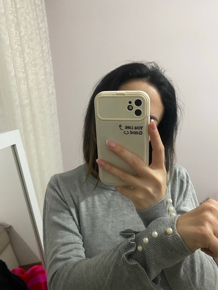 Gri Kadın Triko Uzun Kollu Kazak - Görsel 2