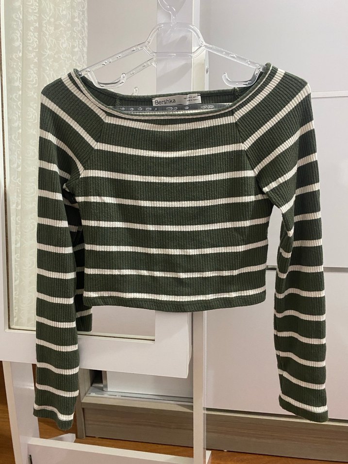 Uzun Kollu Çizgili Triko Kadın Kazak - Görsel 2