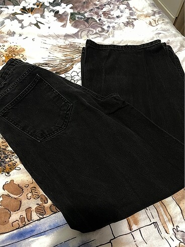 Siyah wide leg yuksek bel jean