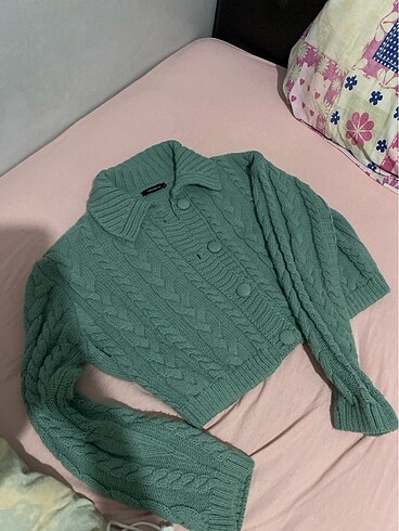 Trendyol & Milla mint crop polo yaka triko hırka