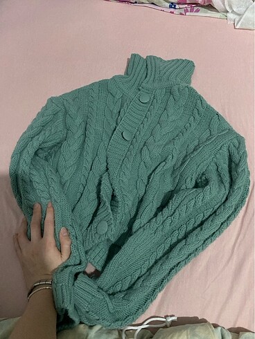 s Beden yeşil Renk mint crop polo yaka triko hırka