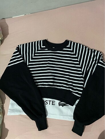 crop çizgili sweatshirt