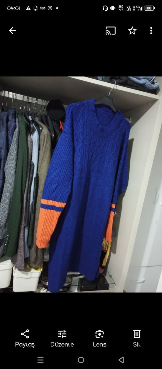 Uzun Kollu Mavi Örgü Kadın Kazak - Görsel 3