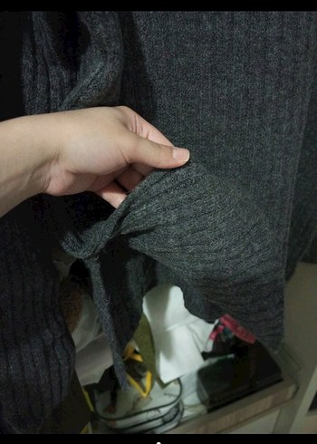 Gri Örgü Boğazlı Kadın Kazak - Görsel 2