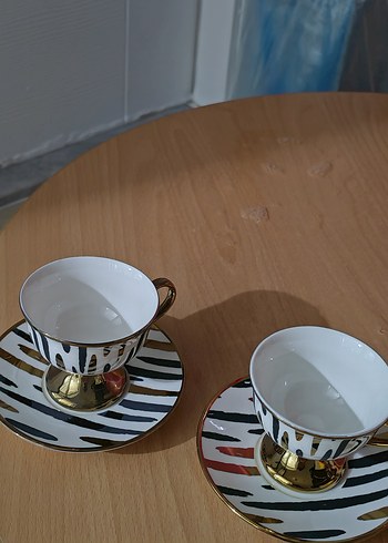 Beyaz Siyah Çizgili Altın Detaylı 2'li Fincan Seti - Görsel 3