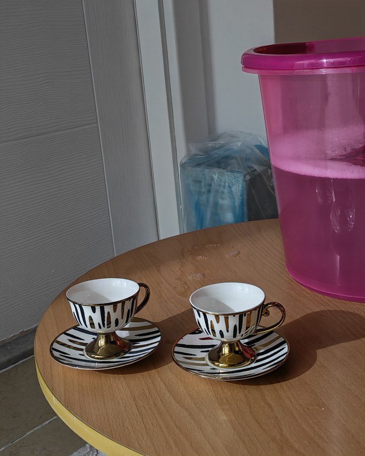 Beyaz Siyah Çizgili Altın Detaylı 2'li Fincan Seti - Görsel 2