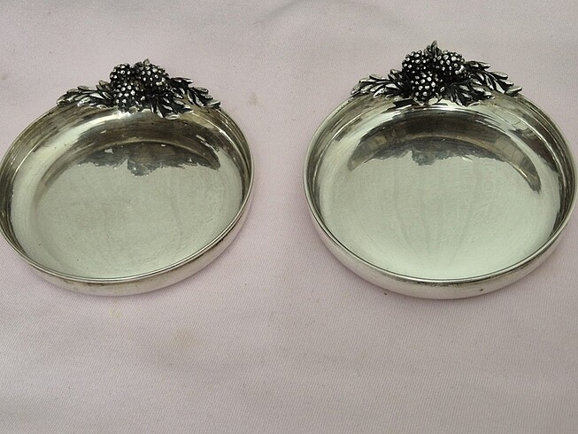 Beden 900 ayar ikili tabak 39 gr gümüş vintage el işi üzümlü tabak