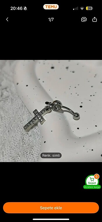 Haç Çelik zirkon taşlı göbek piercing - Görsel 5