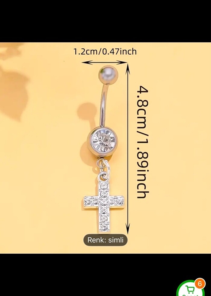 Haç Çelik zirkon taşlı göbek piercing - Görsel 3