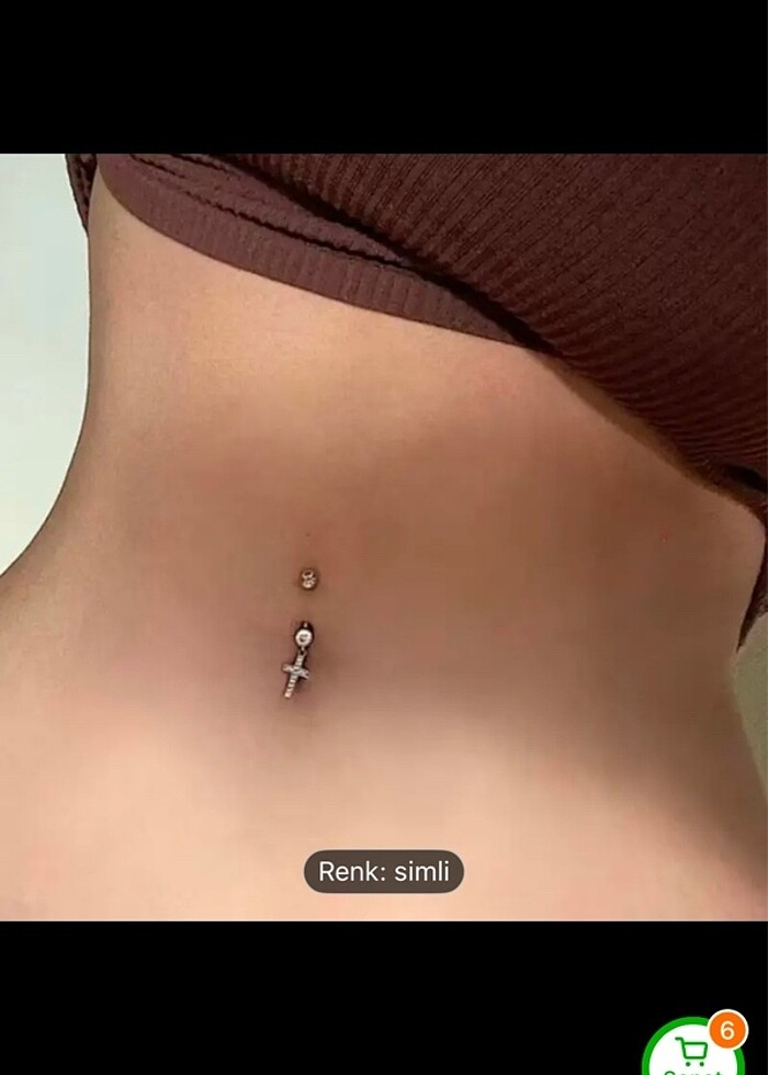 Haç Çelik zirkon taşlı göbek piercing - Görsel 4
