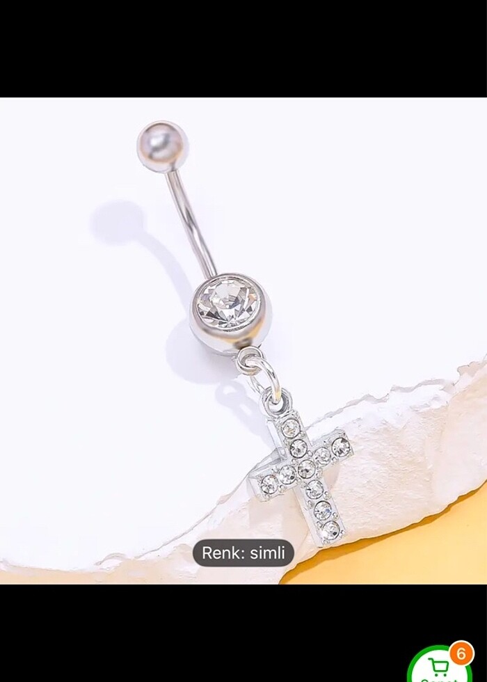 Haç Çelik zirkon taşlı göbek piercing - Görsel 2