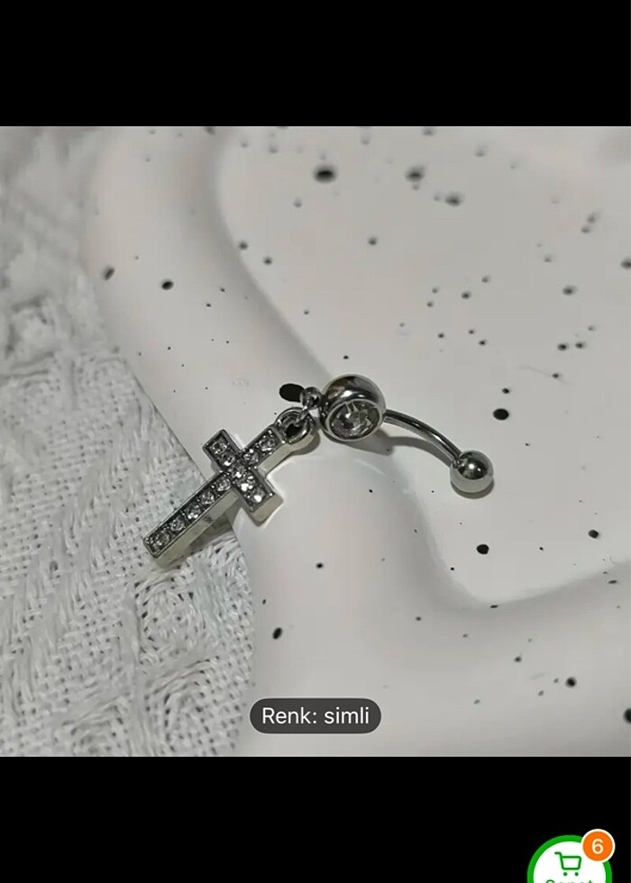 Haç Çelik zirkon taşlı göbek piercing - Görsel 5