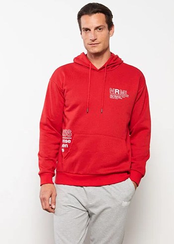 Kırmızı Kapüşonlu Erkek Sweatshirt
