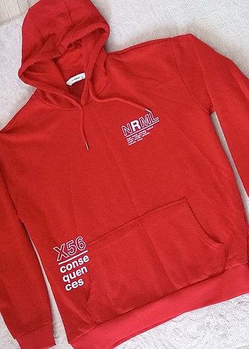 l Beden Kırmızı Kapüşonlu Erkek Sweatshirt