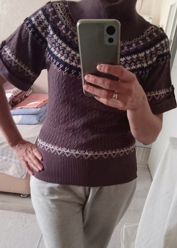Mor Bohem yarım  kol tiriko suvater - Görsel 8