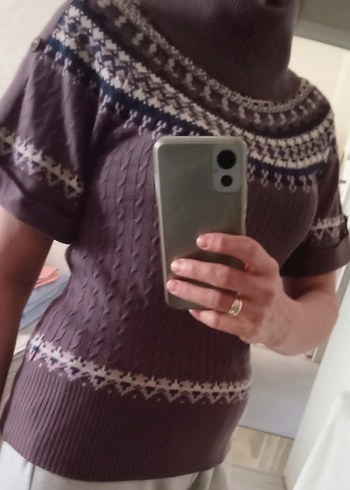 Mor Bohem yarım  kol tiriko suvater - Görsel 2