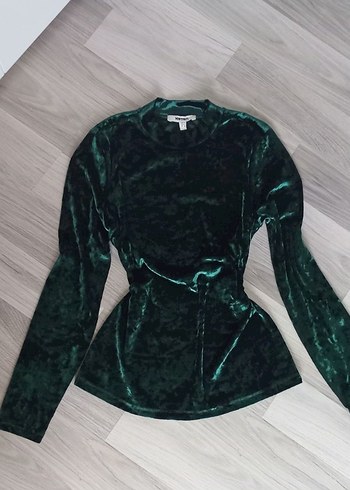 Kadın yeşil Kadife Bluz - Görsel 3