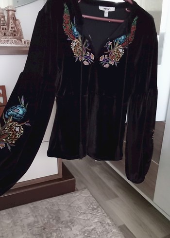 Uzun Kollu İşlemeli Siyah Bohem Bluz - Görsel 5