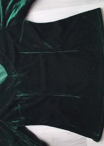 Yeşil Kadife V Yakalı Gotik Bluz - Görsel 8