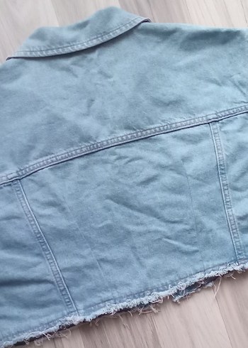 Düğmeli Mavi Kolsuz Denim Ceket - Görsel 2