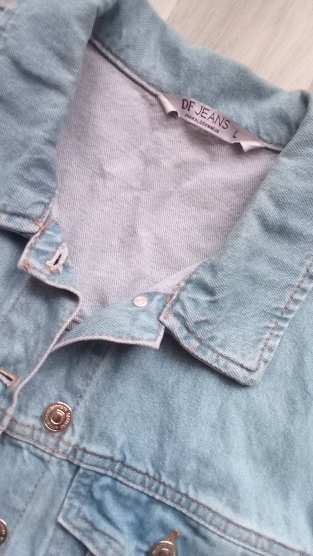 Düğmeli Mavi Kolsuz Denim Ceket - Görsel 3