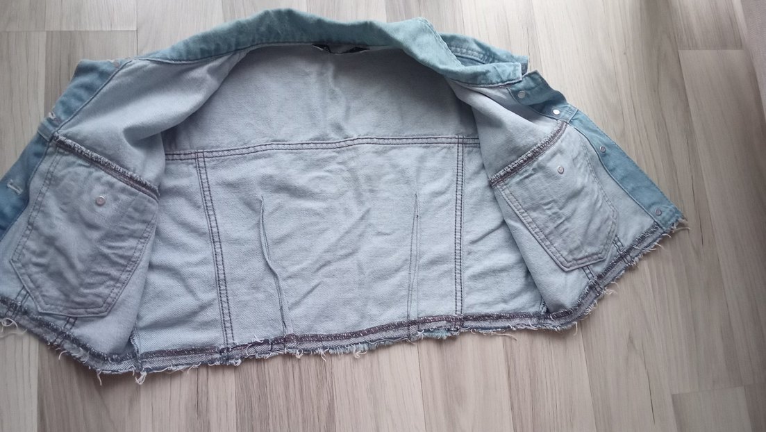 Düğmeli Mavi Kolsuz Denim Ceket - Görsel 5