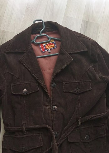 Vintage Kahverengi kadife fitilli Kemerli Kadın Ceket - Görsel 6