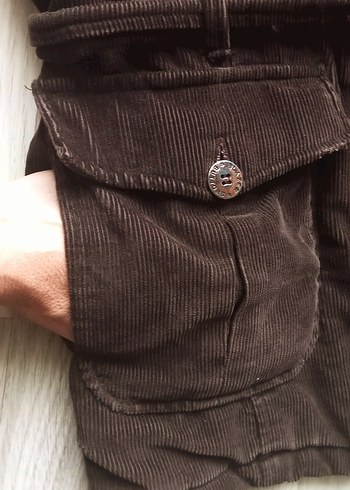 Vintage Kahverengi kadife fitilli Kemerli Kadın Ceket - Görsel 4