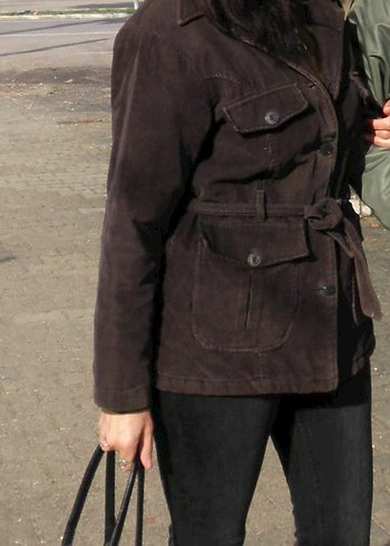 Vintage Kahverengi kadife fitilli Kemerli Kadın Ceket - Görsel 2