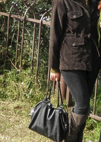 Vintage Kahverengi kadife fitilli Kemerli Kadın Ceket - Görsel 3