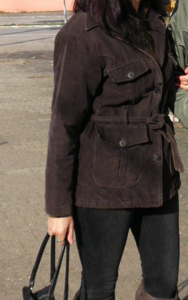 Vintage Kahverengi kadife fitilli Kemerli Kadın Ceket - Görsel 2