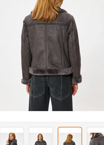 Gri Kürklü Sokak Stili Kadın Ceket - Görsel 4