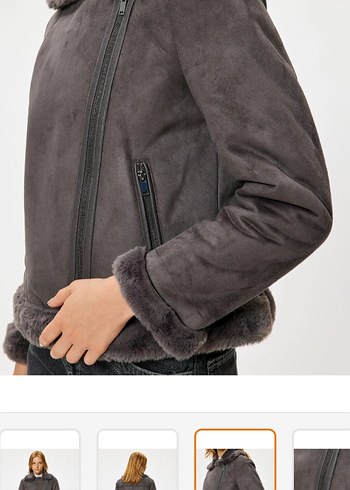 Gri Kürklü Sokak Stili Kadın Ceket - Görsel 3