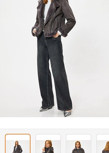 Gri Kürklü Sokak Stili Kadın Ceket - Görsel 2