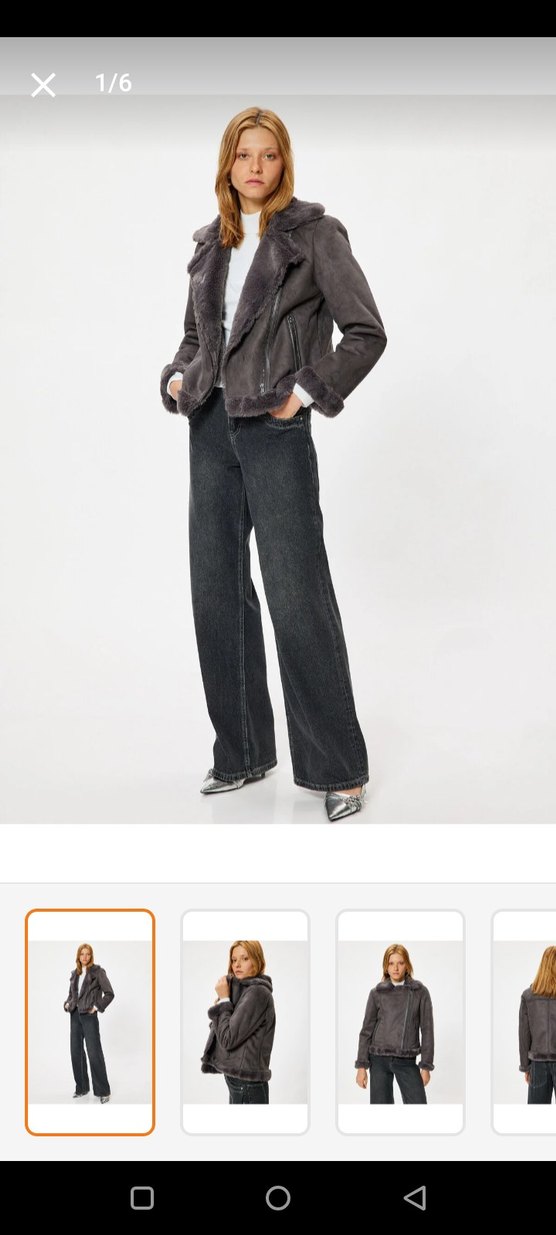 Gri Kürklü Sokak Stili Kadın Ceket - Görsel 2