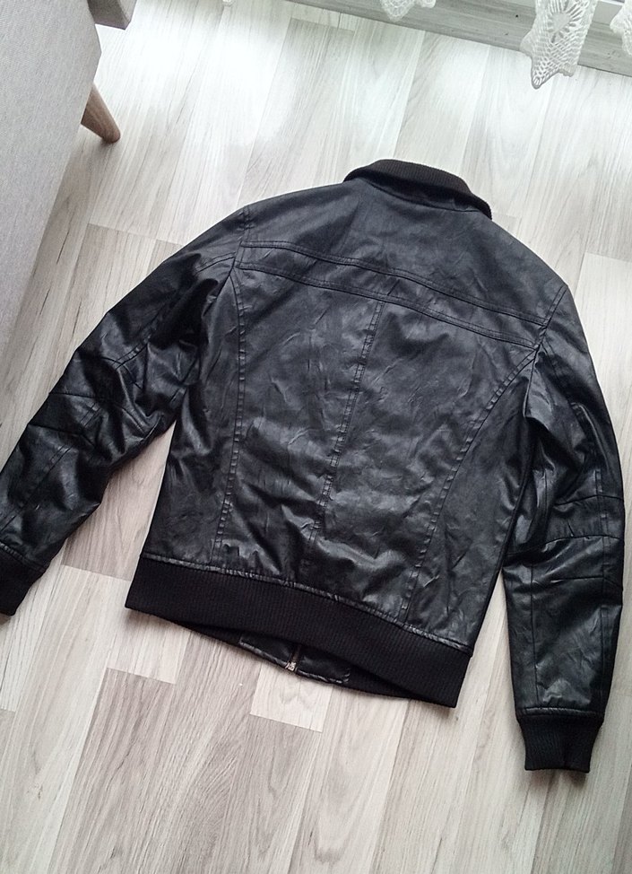 Erkek  Siyah Deri Biker Ceket - Görsel 2