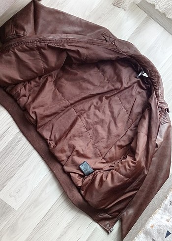 Düğmeli Kahverengi Kadın Deri Biker Ceket - Görsel 3