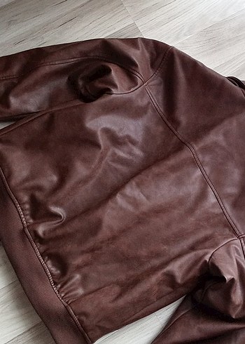 Düğmeli Kahverengi Kadın Deri Biker Ceket - Görsel 7