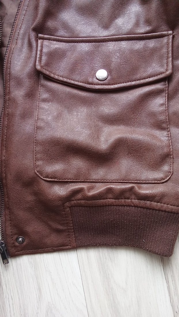 Düğmeli Kahverengi Kadın Deri Biker Ceket - Görsel 4