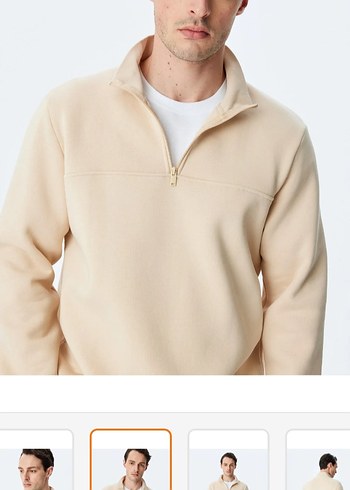 Ekru Erkek Uzun Kollu Basic Sweatshirt - Görsel 3