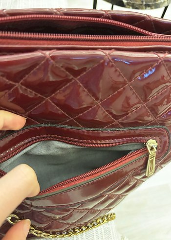 Bordo Zincir Detaylı Deri Biker Çanta - Görsel 4