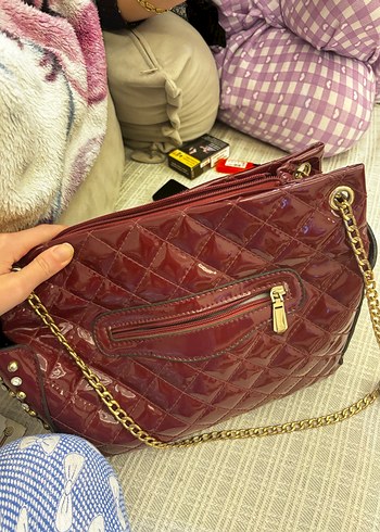 Bordo Zincir Detaylı Deri Biker Çanta - Görsel 2